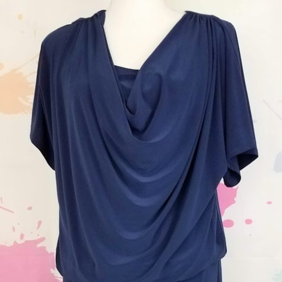 RONNI NICOLE Navy Blue Cowl Neck Dress - Women's 8 - Picture 4 of 9